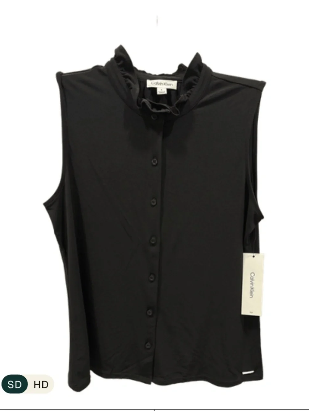 CALVIN KLEIN Jet Black Ruffle Collar Blouse WOMEN'S · SIZE SMALL · BUTTON FRONT - Picture 3 of 5